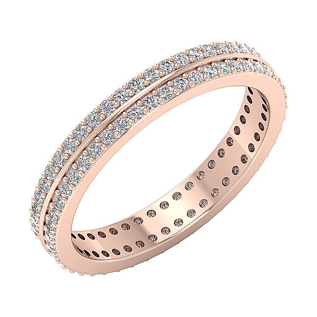 SI1 G 0.90 Ct 14k Yellow Gold Genuine Diamond Eternity Wedding Ring Prong Set 3.30 MM