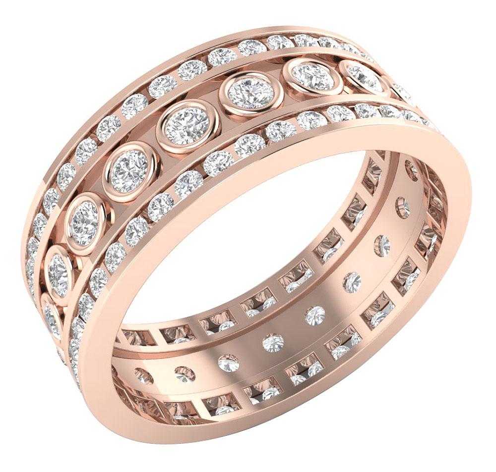 Eternity Anniversary Ring Round Diamond Bezel Channel Set 14k Solid Gold SI1 G 1.75 Ct