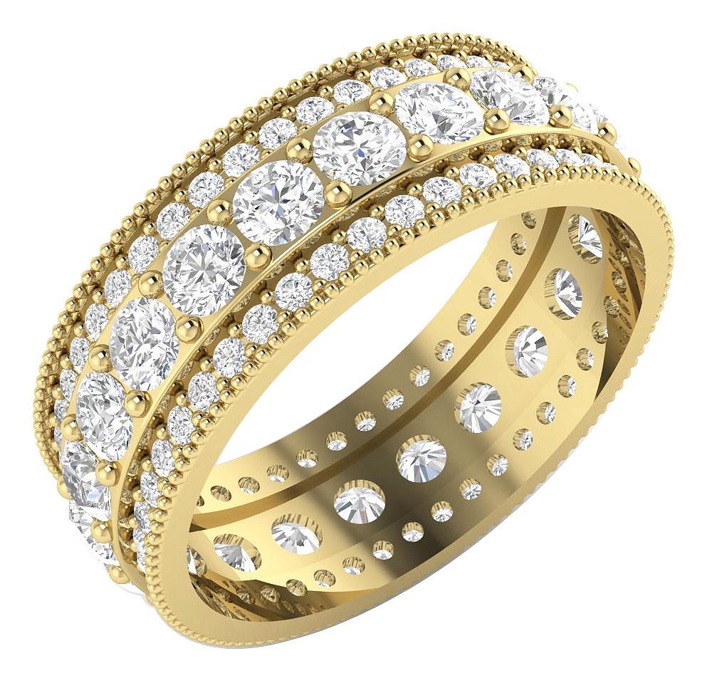 7.00 MM Prong Set Three Row Eternity Anniversary Ring I1 G 3.00 Ct Round Diamond 14k Yellow Gold