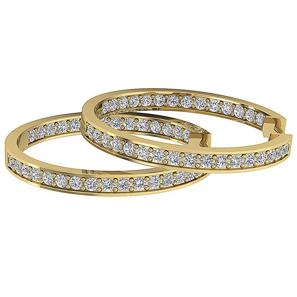 VVS1/VS1/SI1/I1 G 1.50 Ct Inside Outside Hoop Wedding Earrings Genuine Diamond 18k/14k Yellow Gold Prong Set