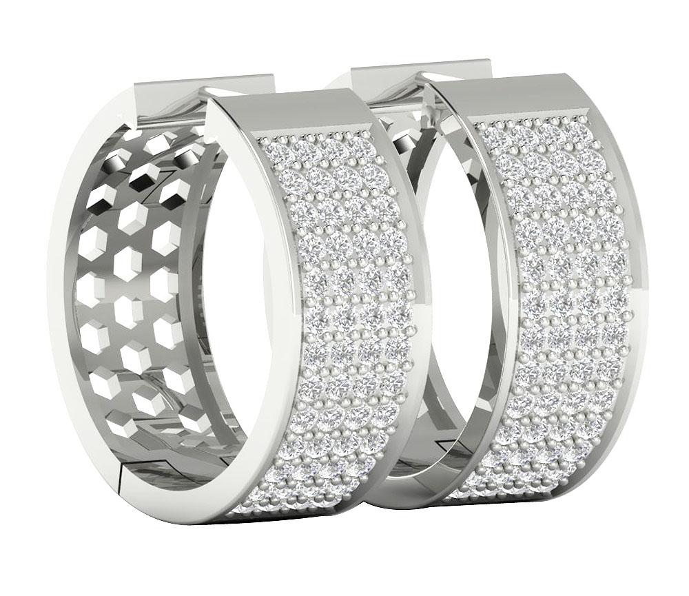 Natural Diamond Large Hoop Engagement Earrings VVS1/VS1/SI1/I1 1.25 Ct 18k/14k White Gold Prong Set
