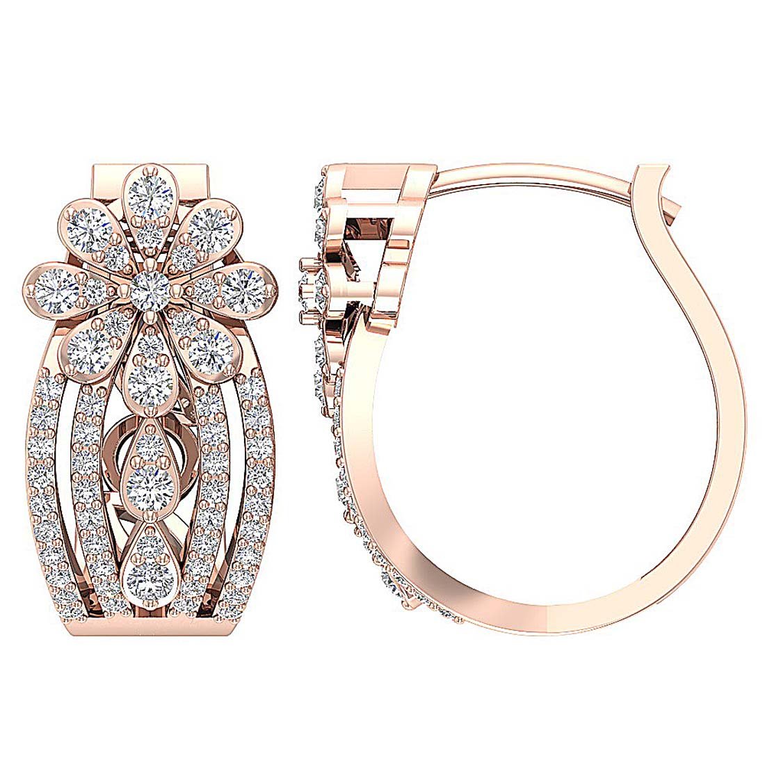 Round Diamond Large Hoop Anniversary Earrings SI1/I1 G 1.40 Ct 18k/14k Rose Gold Prong Set