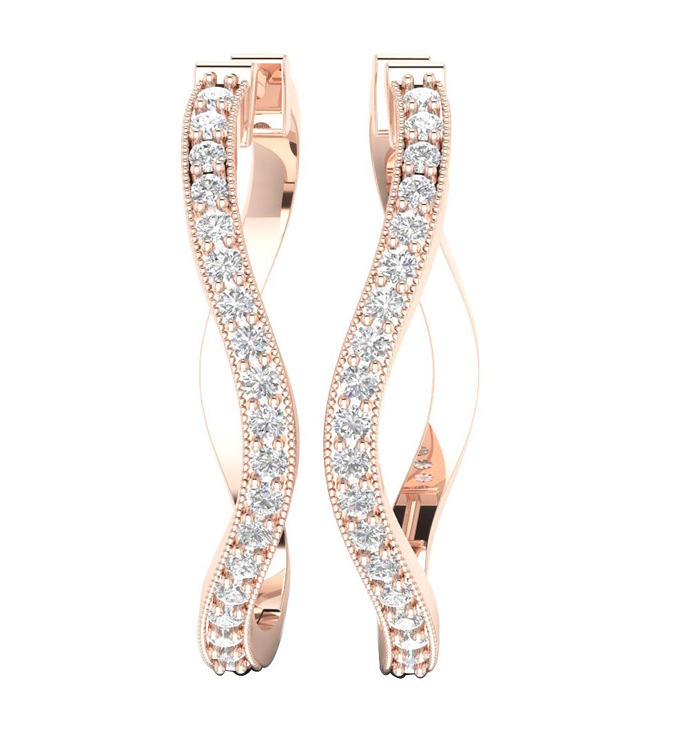 18k/14k Rose Gold Large Hoop Anniversary Earrings Round Diamond SI1/I1 G 1.25 Ct Prong Set