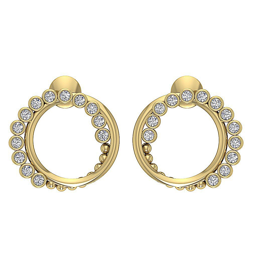 Bezel Set Medium Hoop Anniversary Earrings Round Diamond SI1/I1 G 0.55 Ct 18k/14k White Yellow Rose Gold