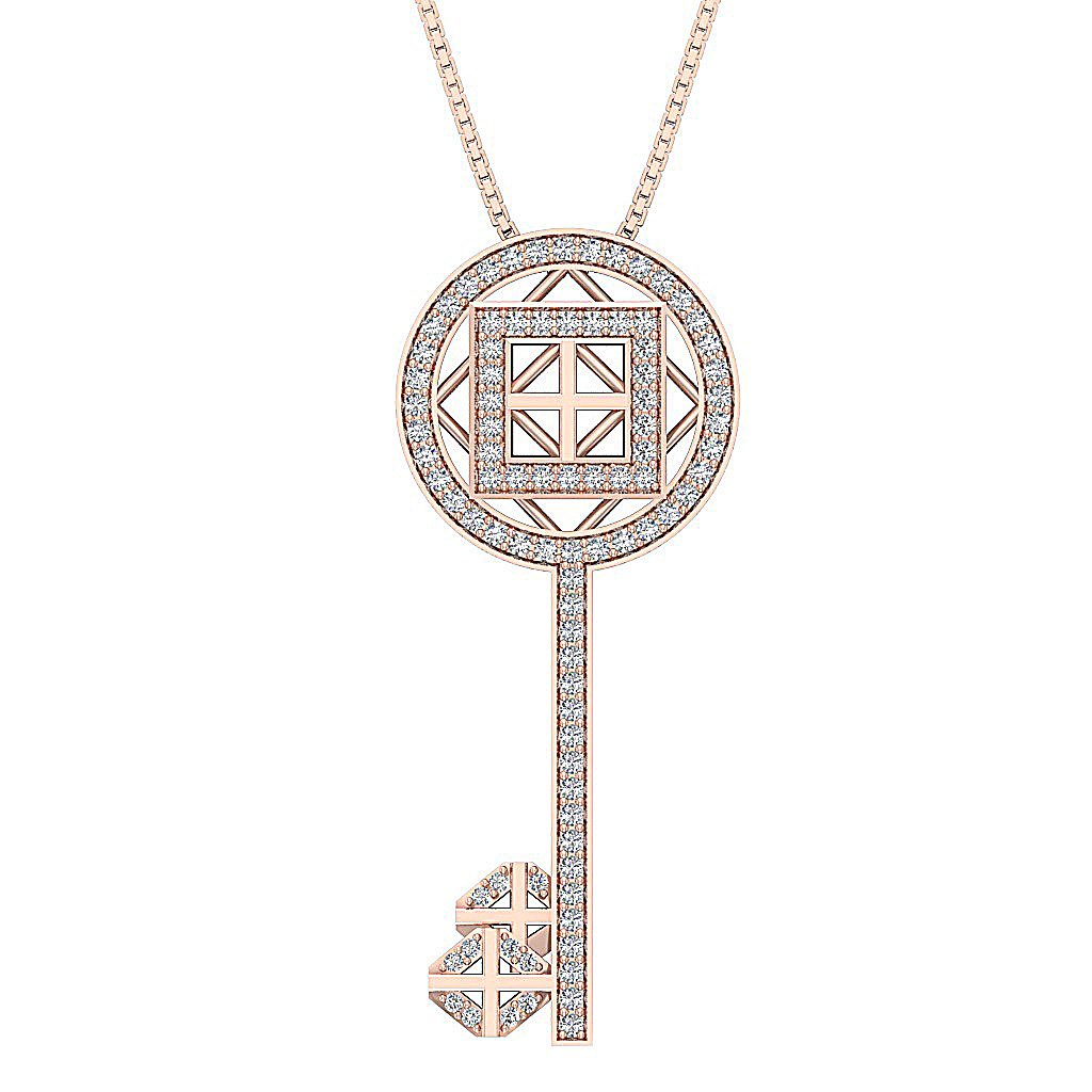SI1/I1 G 0.65 Carat Key Shape Pendants 14k/18k Solid Gold Genuine Diamonds