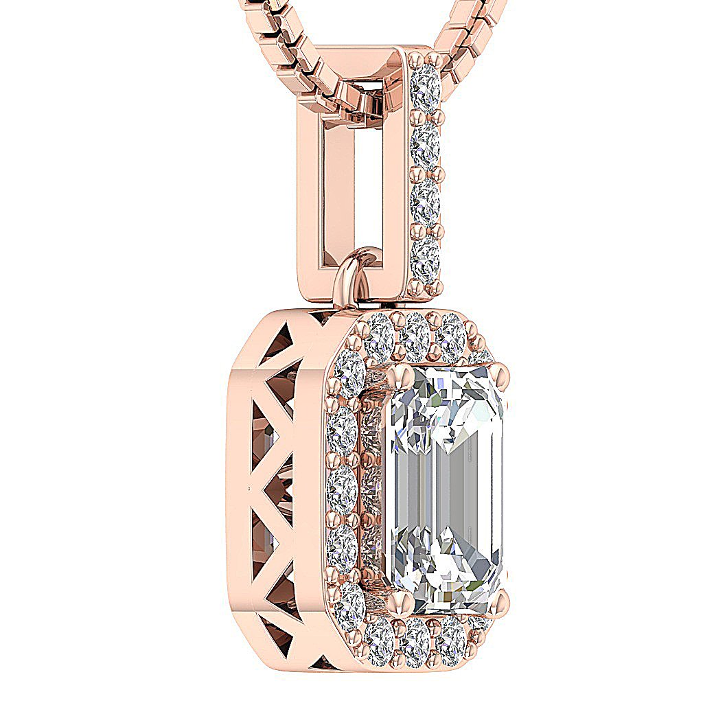 Halo Cluster Pendant I1 H 1.10 Ct Emerald Round Diamond 14k Solid Gold
