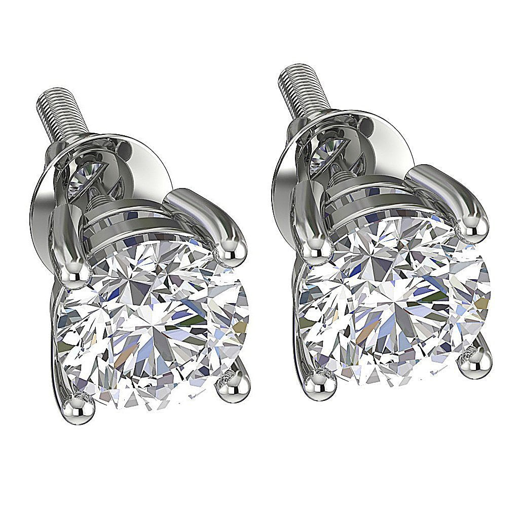 Solitaire Basket Studs Earrings 14k White Gold Natural Diamonds SI1/I1 G 0.75 Ct
