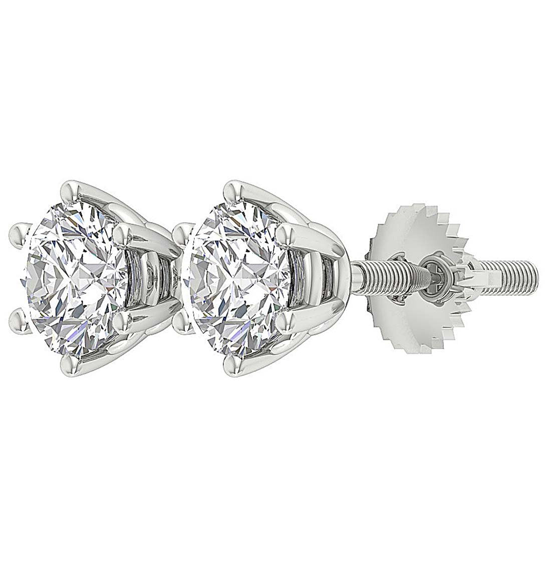 6 Prong Set Round Brilliant Diamond Solitaire Stud Earring I1 G 2.10 Ct 14k Gold
