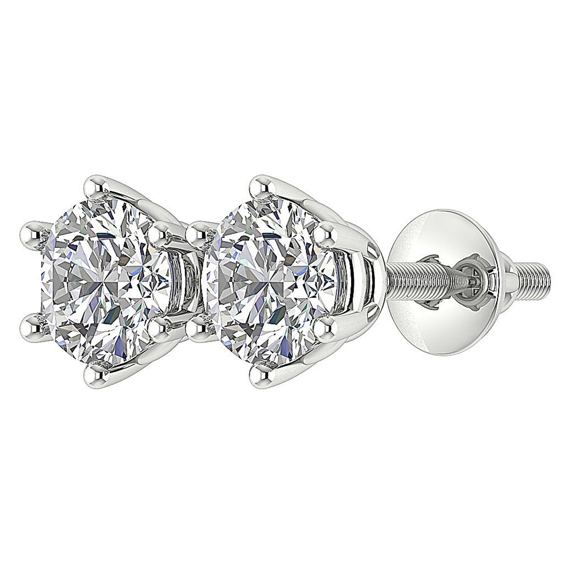 6 Prong Set Solitaire Stud Earring Brilliant Round Diamond I1 G 2.50 Ct 14k Solid Gold