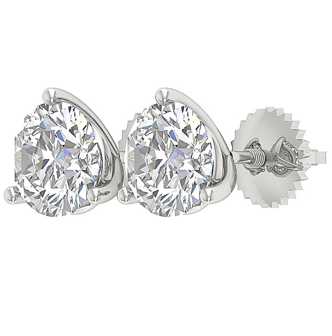 Martini 3 Prong Set I1 G 2.10 Ct Natural Diamond 14k Solid Gold Solitaire Stud Earring