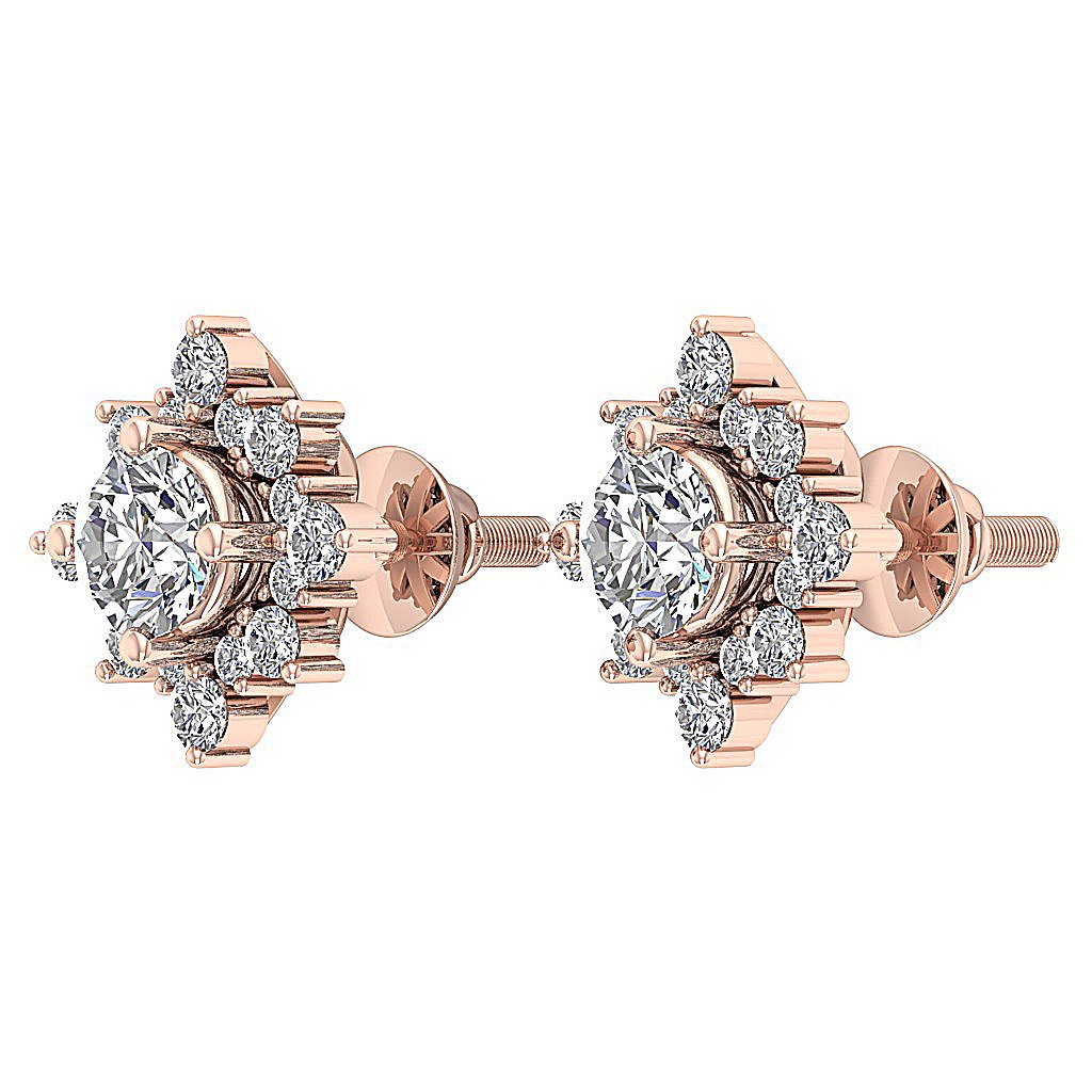 Designer Halo Solitaire Stud Earring 14k/18k Solid Gold Round Diamond SI1 G 1.80Ct
