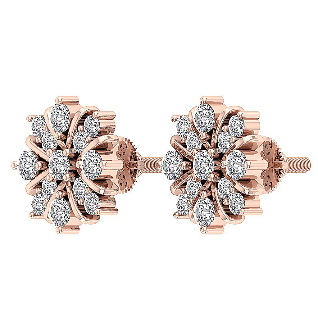 14k/18k Rose Gold Solitaire Studs Wedding Earrings Genuine Diamond VVS1/VS1/SI1/I1 0.65 Ct Prong Set