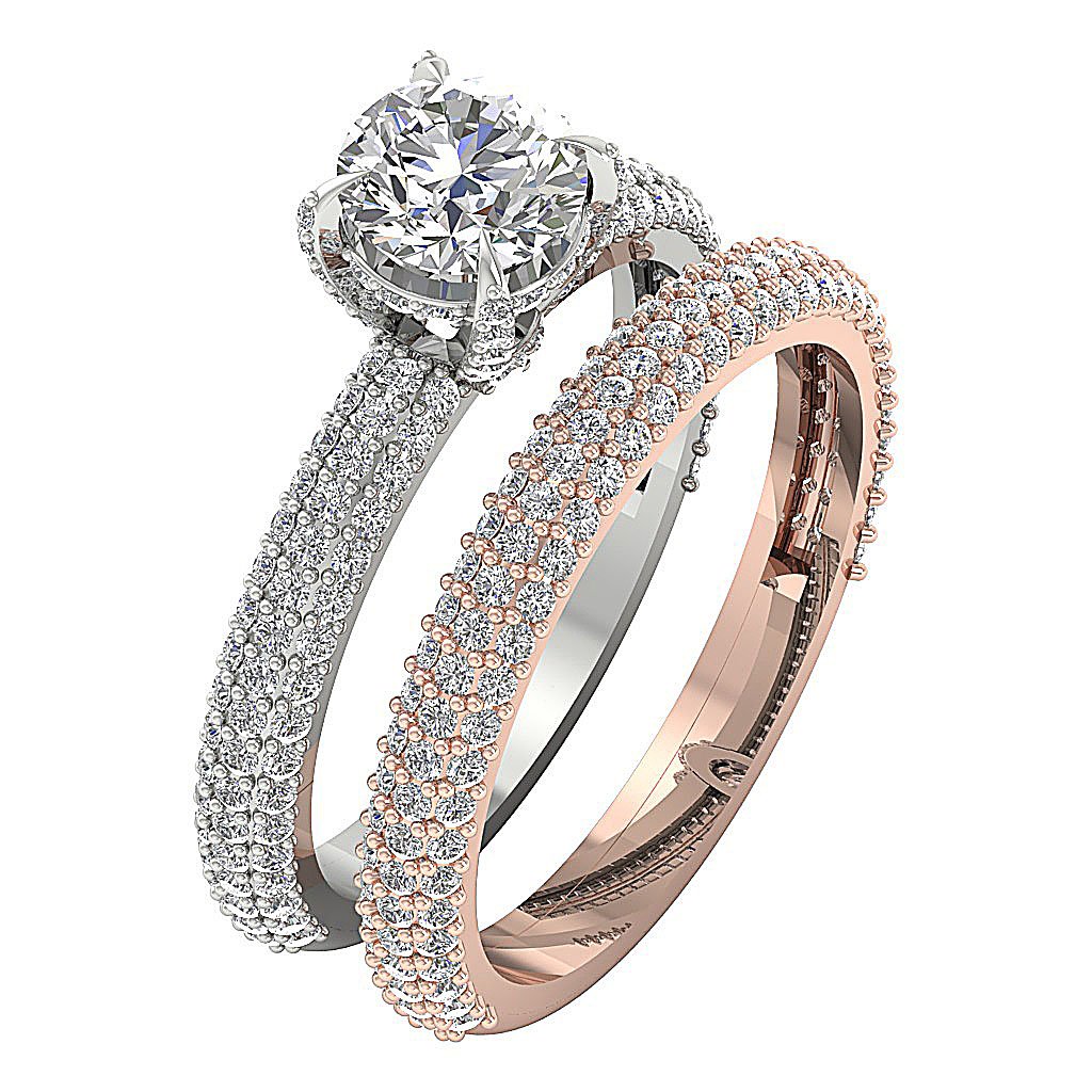 Round Diamond 14K Solid Gold Halo Bridal Wedding Ring Prong Set I1 G 2.75 Ct 7.85 MM