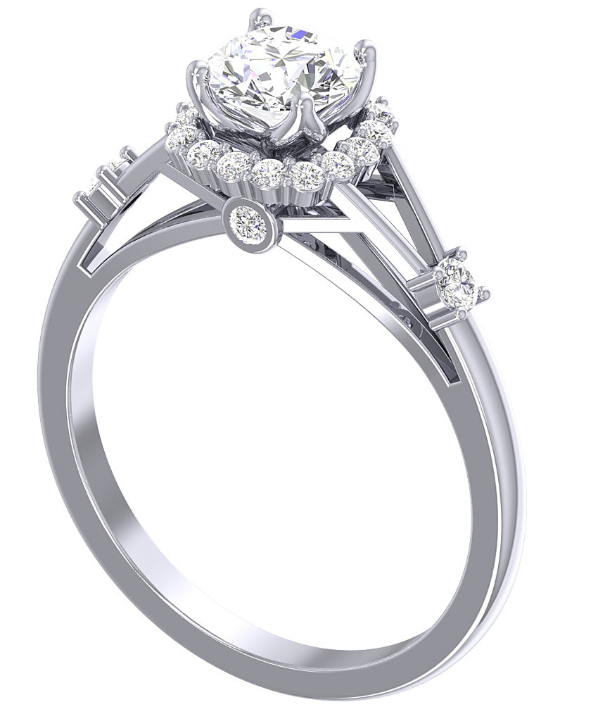 Designer Solitaire Halo Engagement Anniversary Ring SI1 G 1.00 Carat Round Cut Diamond 14K White Gold
