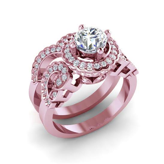 Designer Bridal Halo Wedding Ring Set I1 G 1.80Ct Genuine Diamond 14k White Yellow Rose Gold