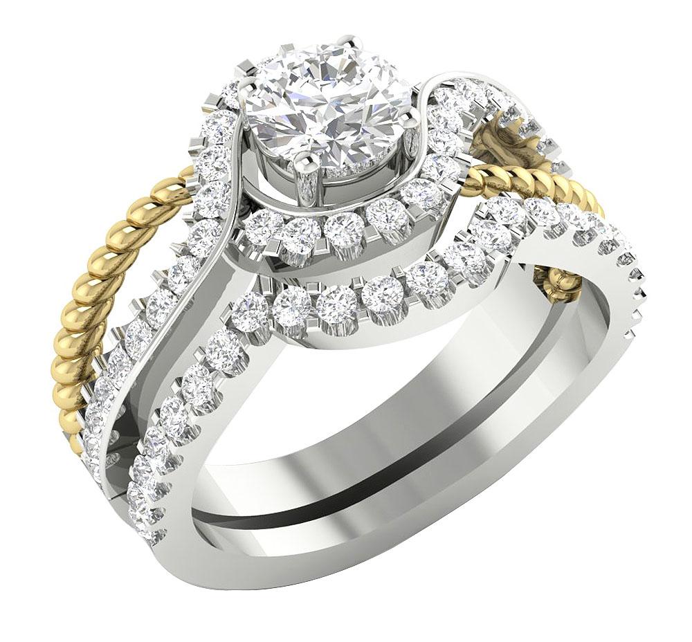 Split Shank Bridal Wedding Ring Set SI1 G 1.75 Carat Natural Diamonds 14K Solid Gold