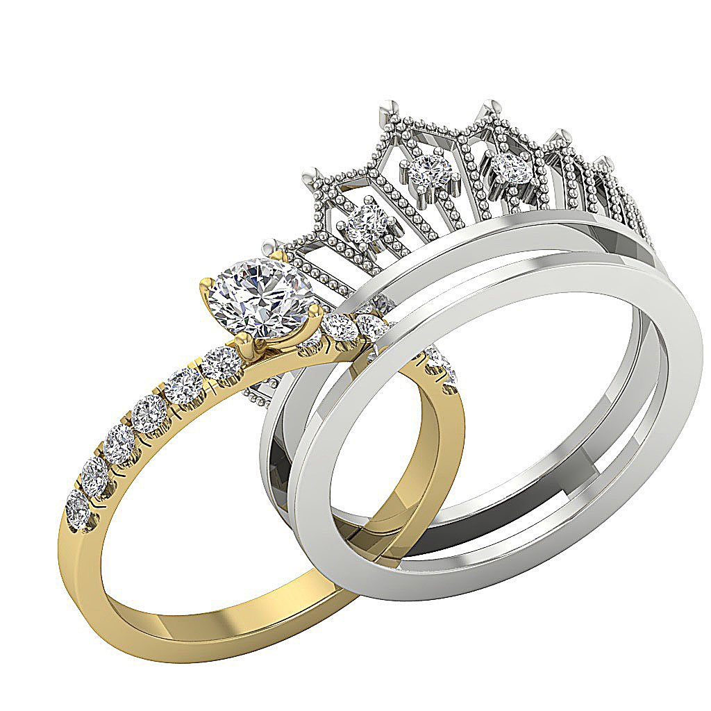 Queen Crown Bridal Anniversary Ring 14K Solid Gold Prong Set SI1 G 1.15 Ct Round Diamond 13.25 MM