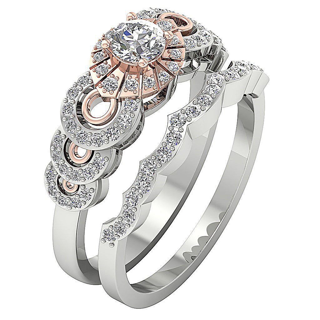 Diamond For Good Jewelers Wedding Bands Set SI1 G 0.80 Carat Round Diamond 14K Gold