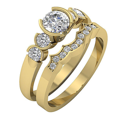 Five Stone Bridal Set Diamond Rings SI1 G 1.21 Ct Genuine Diamond 14k Gold