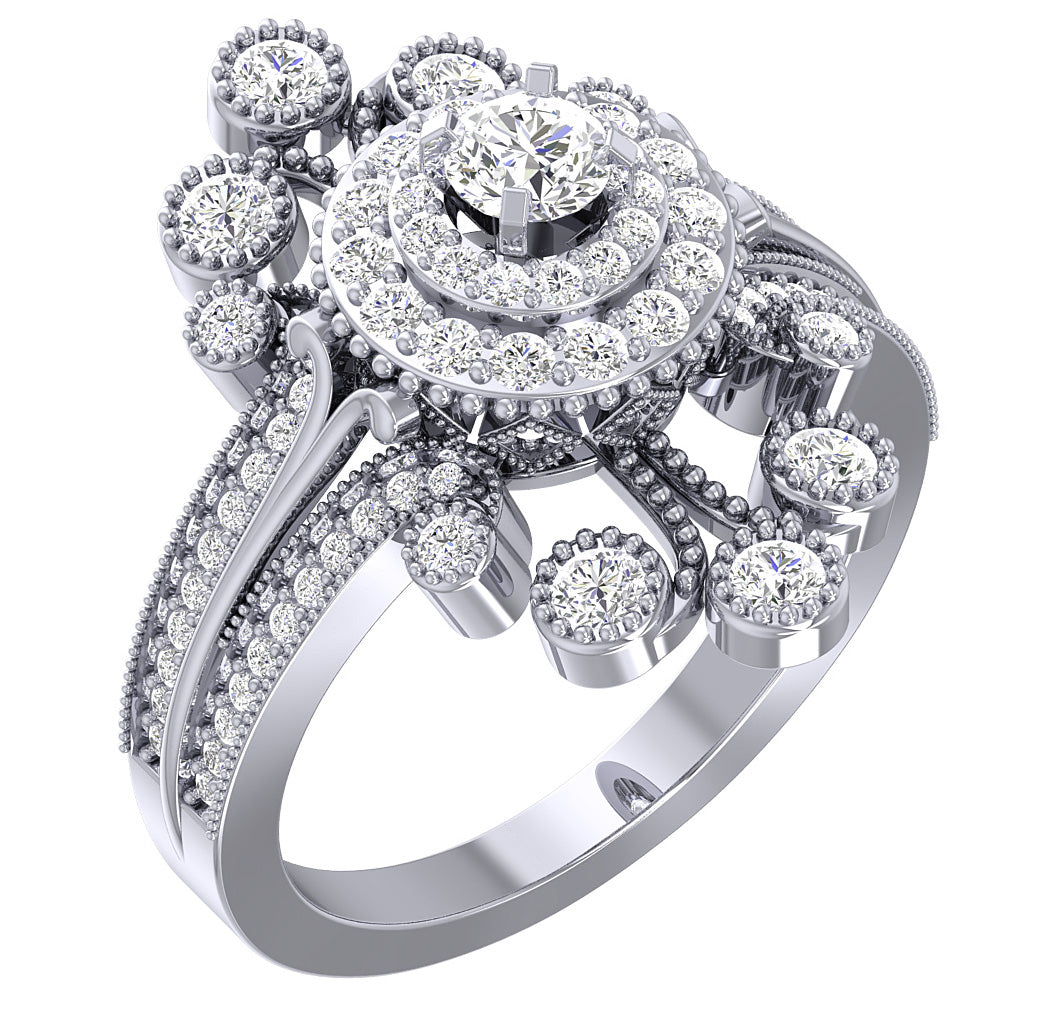14K Gold Round Cut Diamond Solitaire Engagement Ring I1 G 1.30 Carat 23.60 MM