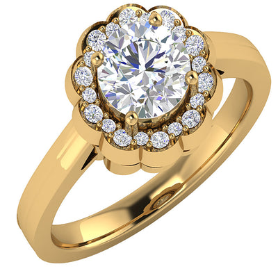 Flower Solitaire Halo Engagement Ring Prong Set I1 G 1.40 Ct Genuine Round Diamond 14K Yellow Gold Appraisal