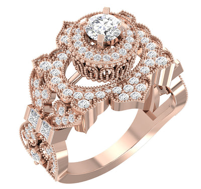Designer Solitaire Halo Engagement Ring Round & Princess Diamond SI1 G 1.50 Carat Gold