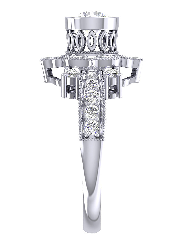 Bezel Set Solitaire Halo Engagement Ring For Women Round Diamond SI1 G 1.30 Carat 14K Gold
