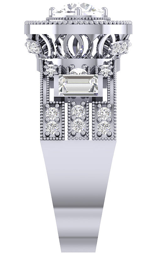Solitaire Diamond With Baguettes Halo Engagement Band 14K White Yellow Rose Gold SI1 G 1.55 Carat Prong Set