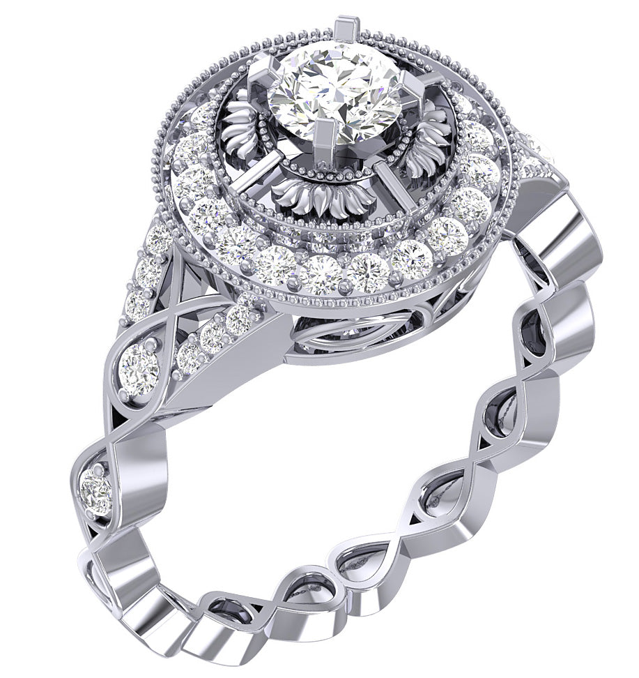Best Engagement Wedding Band For Round Solitaire SI1 G 0.90 Carat Diamond 14K White Gold
