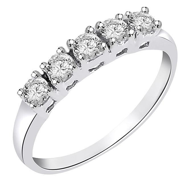 Prong Set Designer Five Stone Anniversary Ring SI1 G 0.50 Ct Round Diamond 14k White Gold