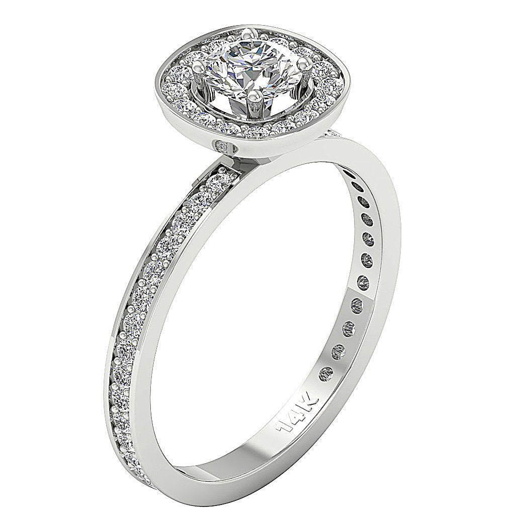 14k Two Tone Gold Halo Solitaire Wedding Ring Genuine Diamond I1 G 1.40 Ct Prong Pave Set