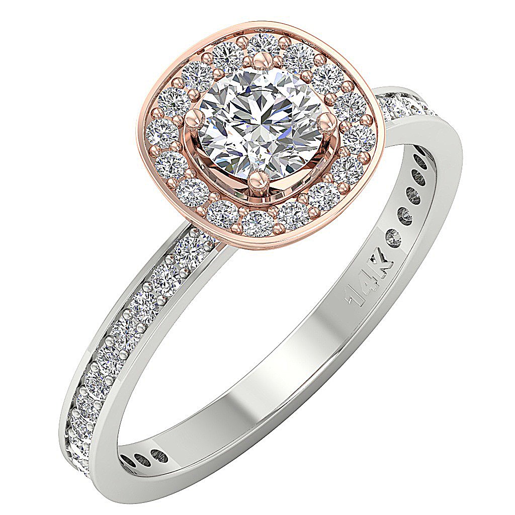14k Two Tone Gold Halo Solitaire Wedding Ring Genuine Diamond I1 G 1.40 Ct Prong Pave Set