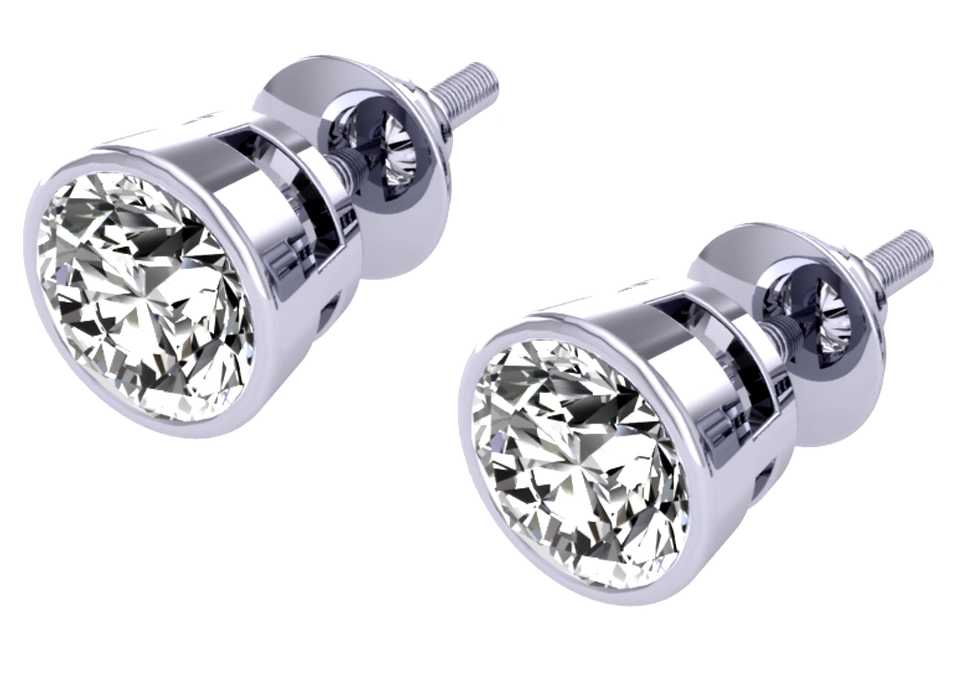 Solitaire Studs Anniversary Earrings Round Diamond I1 G 1.40 Carat 14k / 18k Solid Gold Bezel Set
