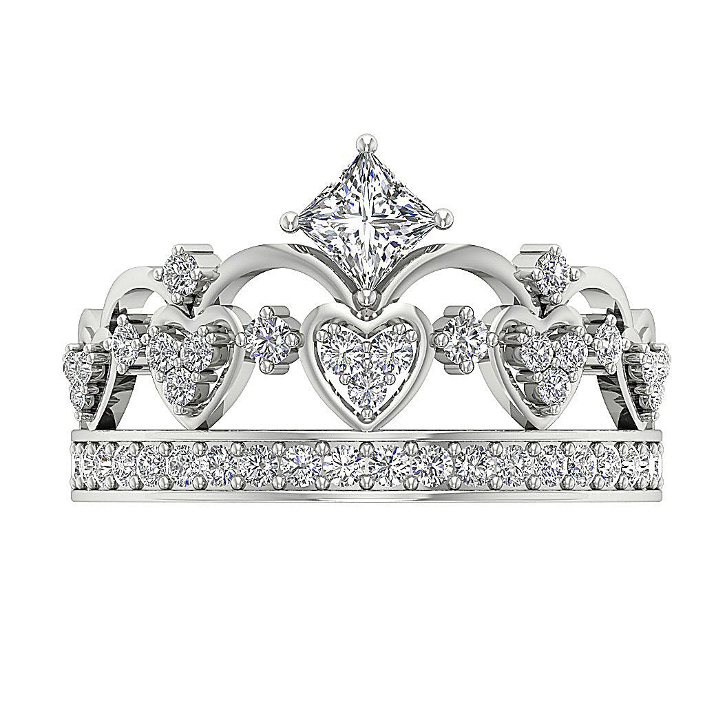 Princess Round Diamond Designer Crown Engagement Ring 14K Rose Gold I1 G 1.10 Ct Prong Set