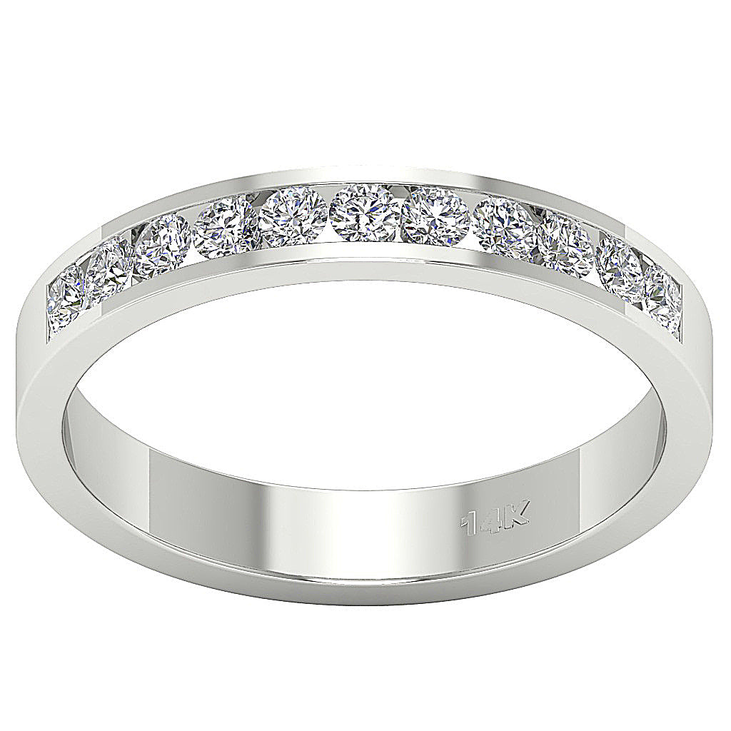 14K White Gold Wedding Ring Round Diamond I1 G 0.50 Ct Channel Set