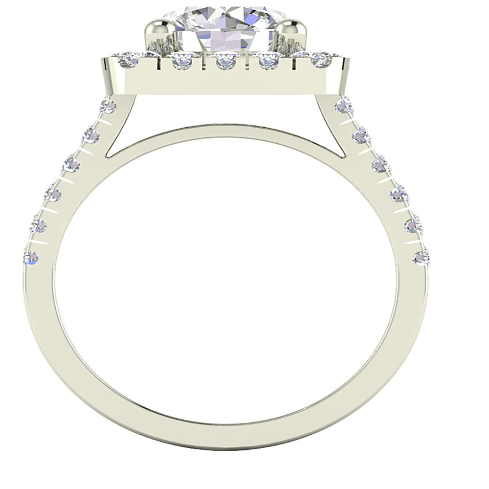 12.00MM Solitaire Cushion Halo Engagement Wedding Ring I1 G 2.25 Ct Natural Diamond 14K Solid White Gold
