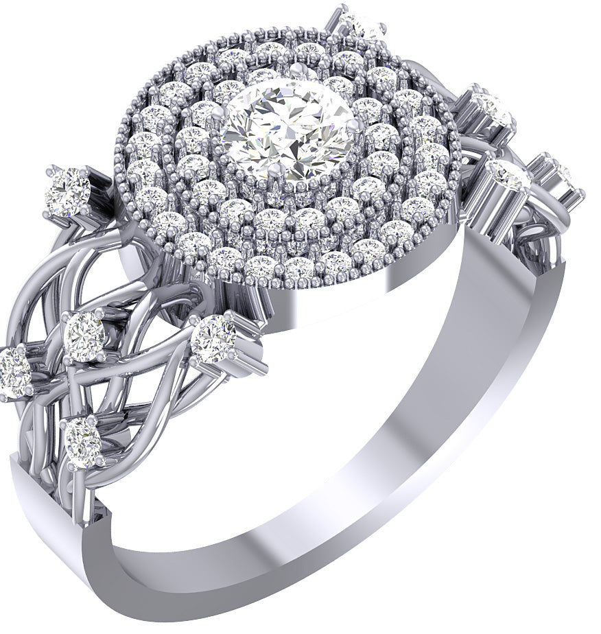 Diamond Milgrain Solitaire Halo Engagement Ring For Women I1 G 1.10 Carat 14K White Gold