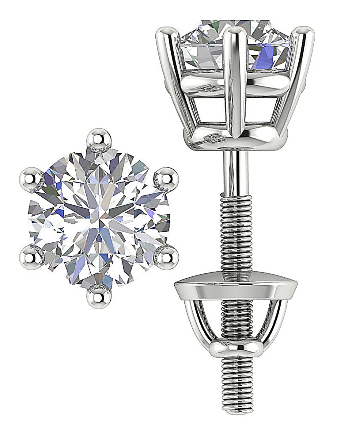 Lab Grown Diamond Solitaire Stud Earrings VS F 3.00-4.00 Ct 14k White Gold Prong Set