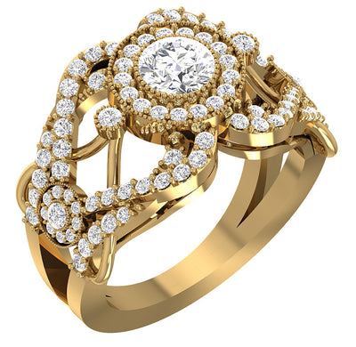 Designer Milgrain Solitaire Halo Engagement Ring SI1 G 1.40 Carat Round Diamond 14K White Yellow Rose Gold