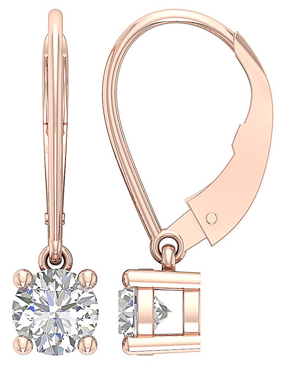 Lab Grown Diamonds Lever Back Solitaire Stud Earring 14k Rose Gold