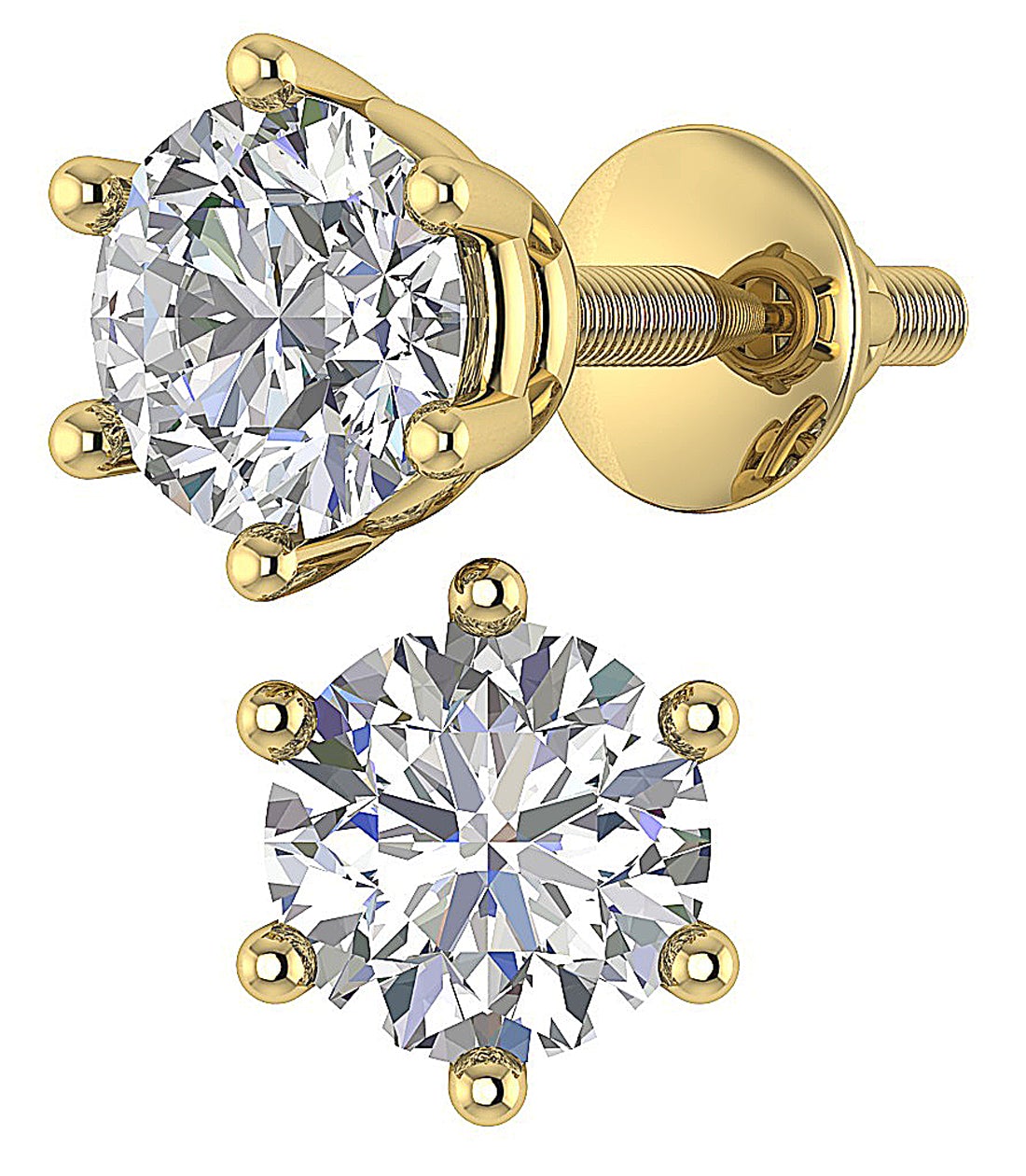 Lab Grown Diamond Solitaire Stud Earrings 14k Yellow Gold Prong Set