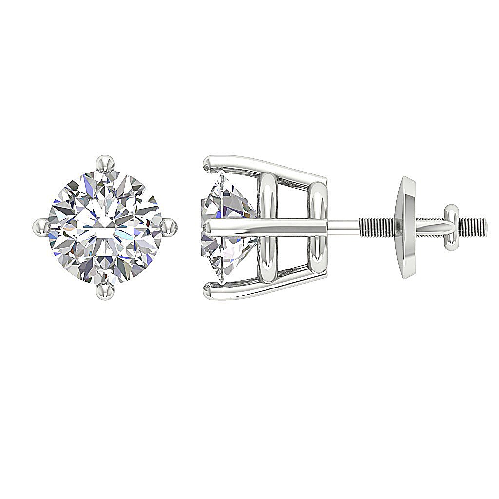 Genuine Diamond Solitaire Studs Wedding Earrings SI1/I1 G 0.20 Ct 14k/18k White Gold Prong Set