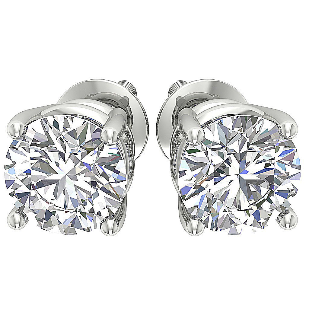 Round Solitaire Studs Earrings Lab Grown Diamond 14k White Gold
