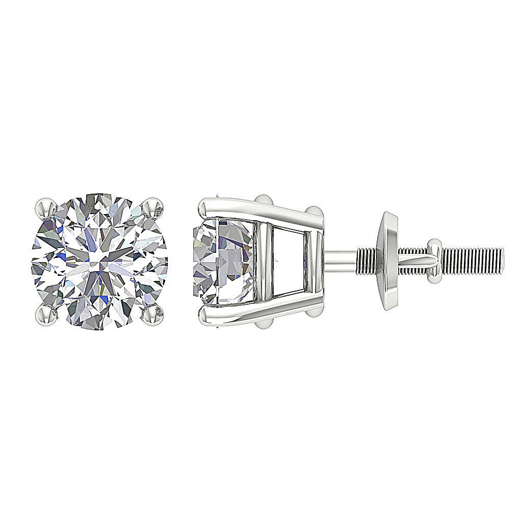 14k / 18k Solid Gold Solitaire Studs Earrings Set I1 G 1.70 Ct Genuine Diamond