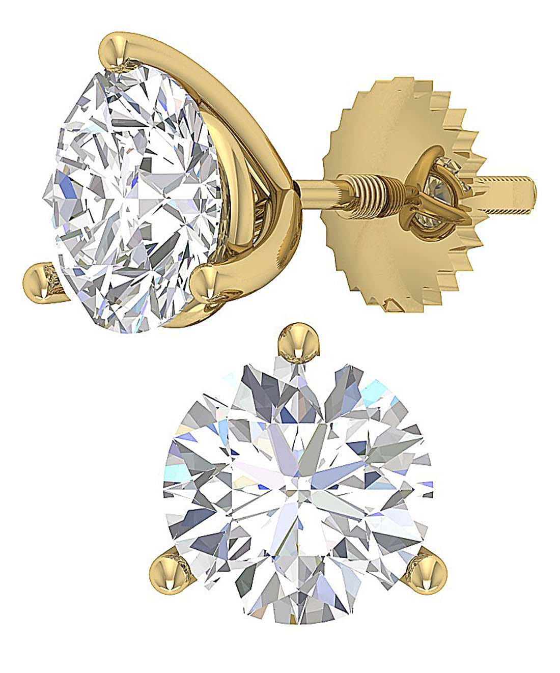 14k/18k Gold Genuine Diamond Martini 3 Prong Set SI1 G 1.50 Ct Solitaire Studs Earrings