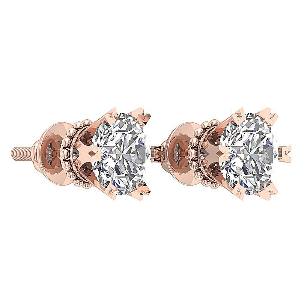 SI1/I1 G 1.10 Ct Round Diamond 14k Solid Gold Designer Solitaire Studs Earrings