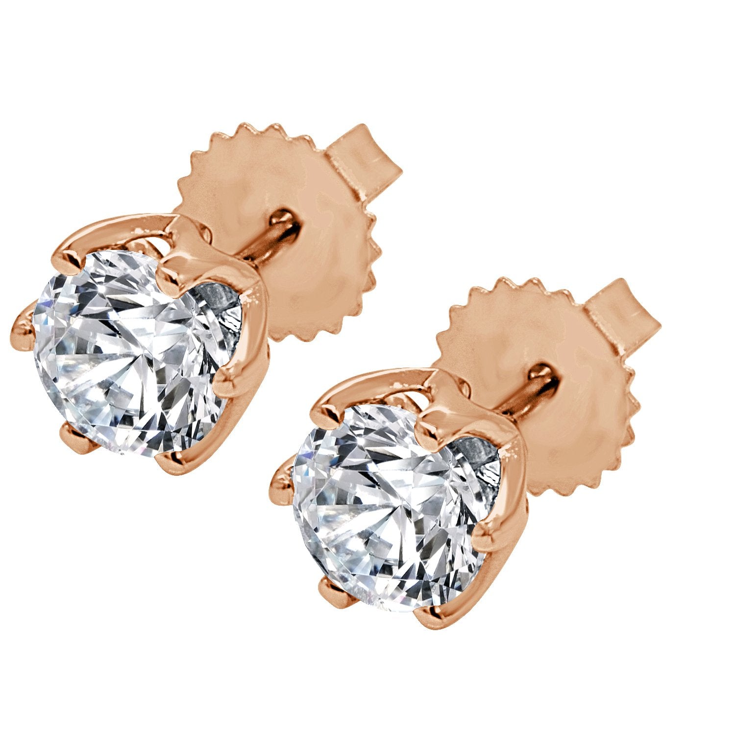 14k/18k Rose Gold Solitaire Studs Wedding Earrings Genuine Diamond SI1/I1 G 0.40 Ct Prong Set
