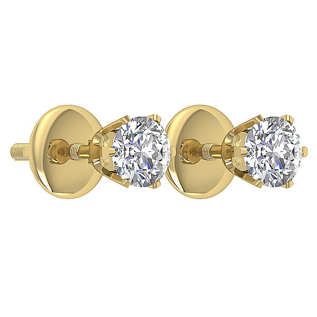 Genuine Diamond Solitaire Studs Wedding Earrings SI1/I1 G 0.50 Ct 14k/18k White Gold Prong Set