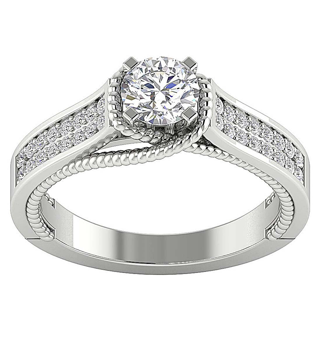 Accent Solitaire Anniversary Ring Round Diamond 14k White Gold I1 G 1.10 Ct Prong Set
