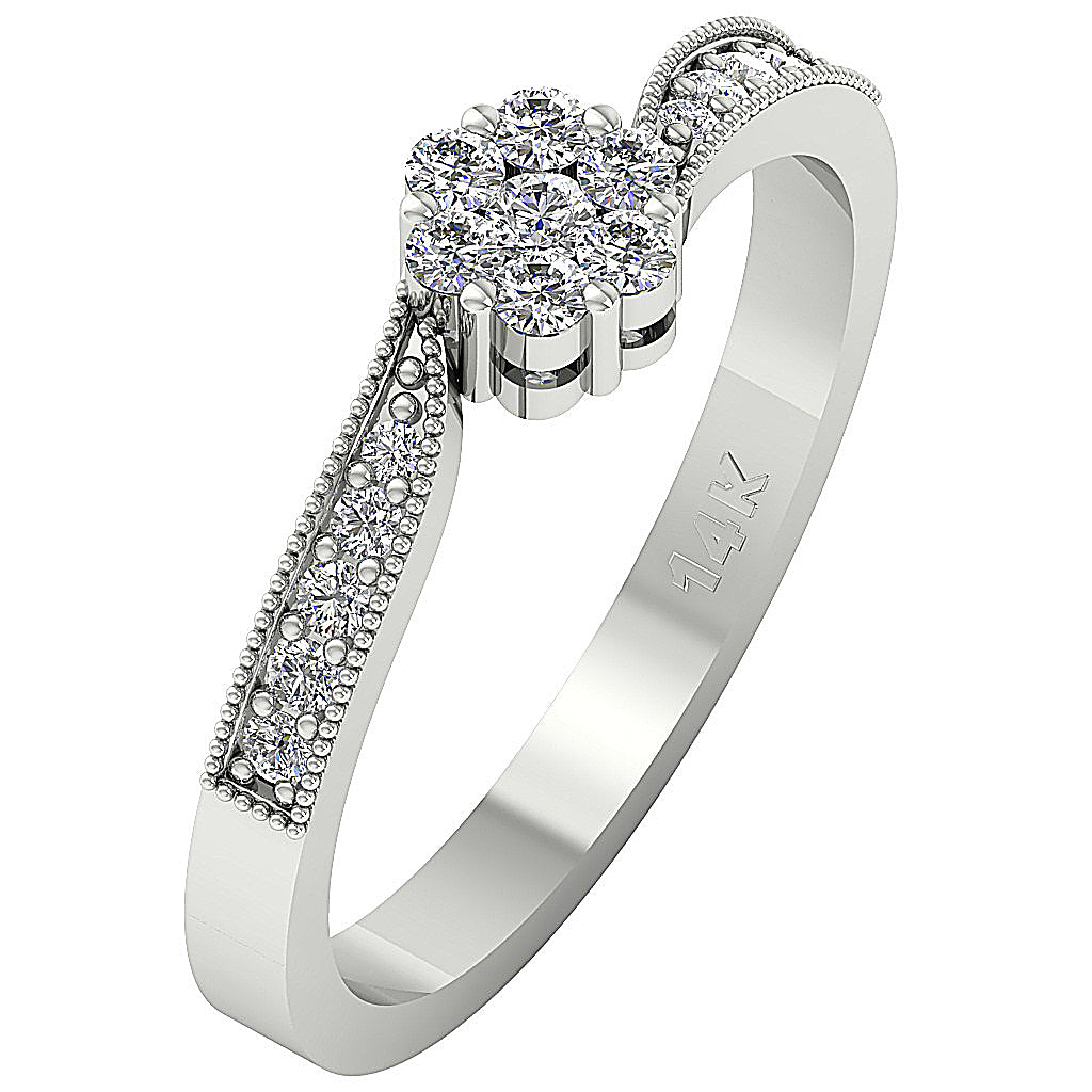 Engagement Ring Natural Diamond I1 G 0.35 Carat 14K Solid Gold Pave Set